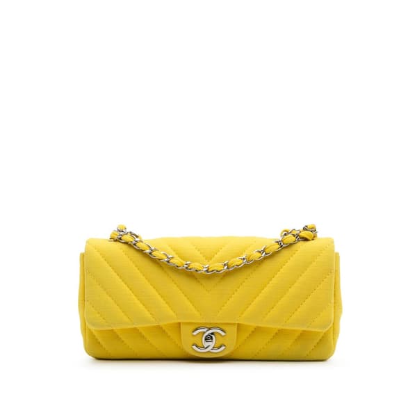 Pre-owned Chanel Chevron Jersey East West Flap Yellow
