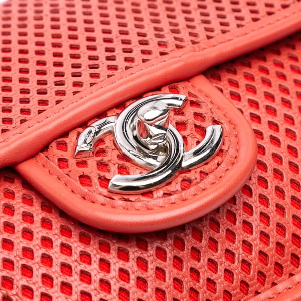 Pre-owned Chanel Medium Lambskin Perforated Up In The Air Flap Red
