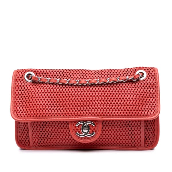 Pre-owned Chanel Medium Lambskin Perforated Up In The Air Flap Red