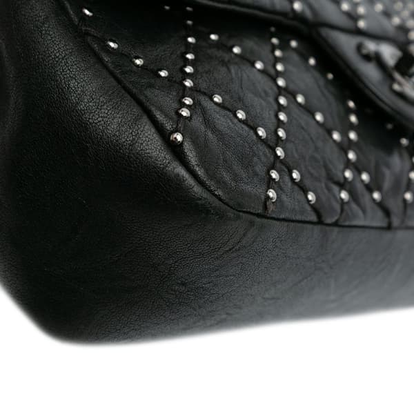 Pre-owned Chanel Washed Lambskin Studded Metal Beauty Flap Black