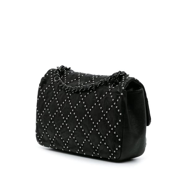 Pre-owned Chanel Washed Lambskin Studded Metal Beauty Flap Black