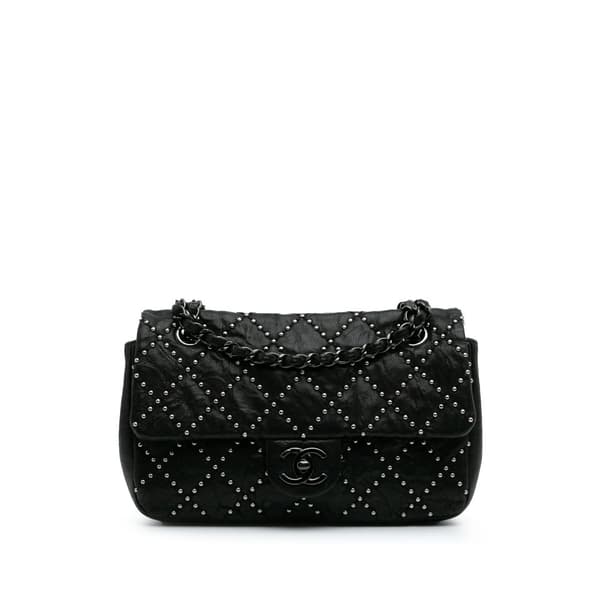 Pre-owned Chanel Washed Lambskin Studded Metal Beauty Flap Black
