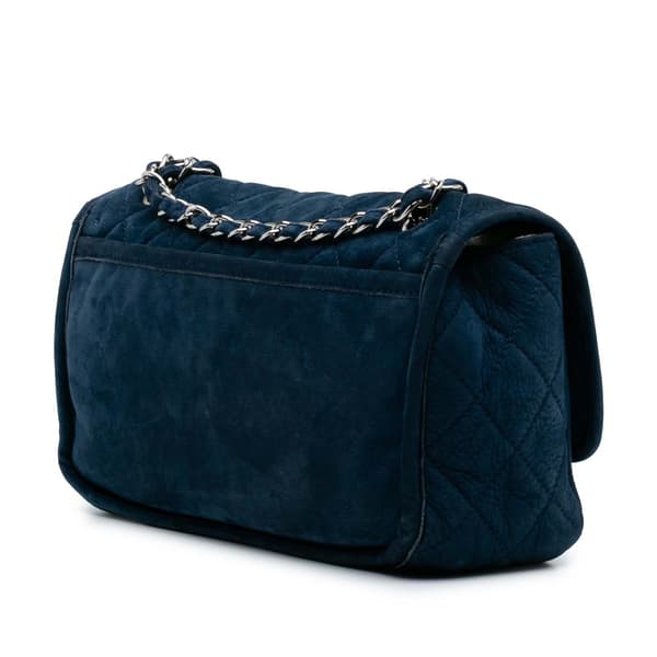 Pre-owned Chanel Medium Quilted Nubuck Natural Beauty Split Pocket Flap Blue