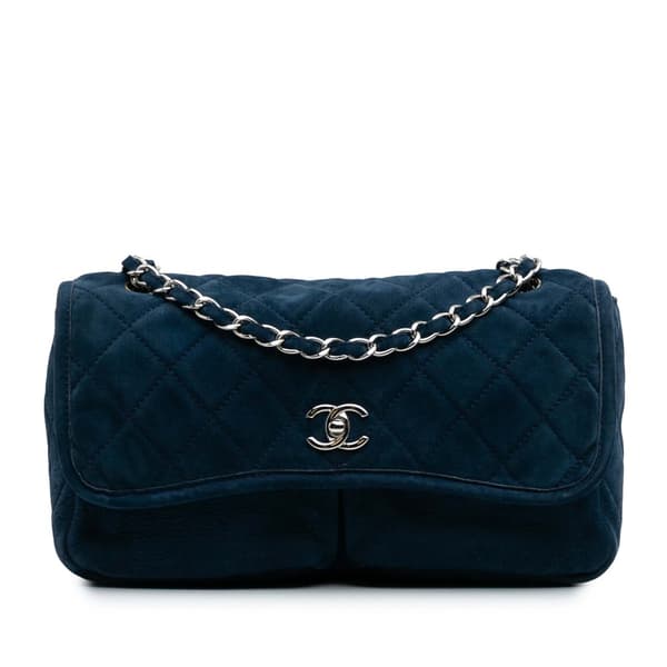 Pre-owned Chanel Medium Quilted Nubuck Natural Beauty Split Pocket Flap Blue