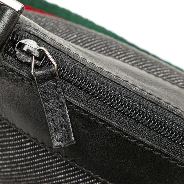 Pre-owned Gucci Web Denim Shoulder Bag Black