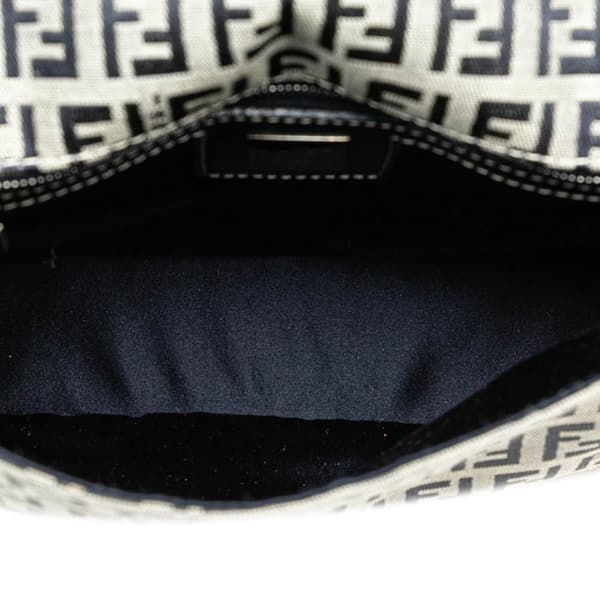 Pre-owned Fendi Zucchino Canvas Flap Shoulder Bag Gray