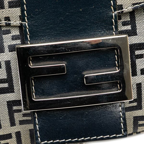 Pre-owned Fendi Zucchino Canvas Flap Shoulder Bag Gray