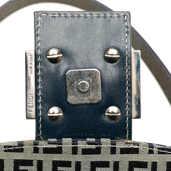 Pre-owned Fendi Zucchino Canvas Flap Shoulder Bag Gray