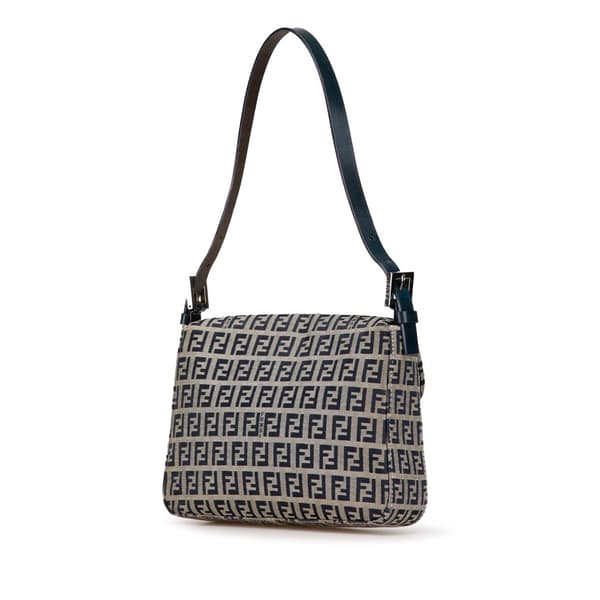 Pre-owned Fendi Zucchino Canvas Flap Shoulder Bag Gray