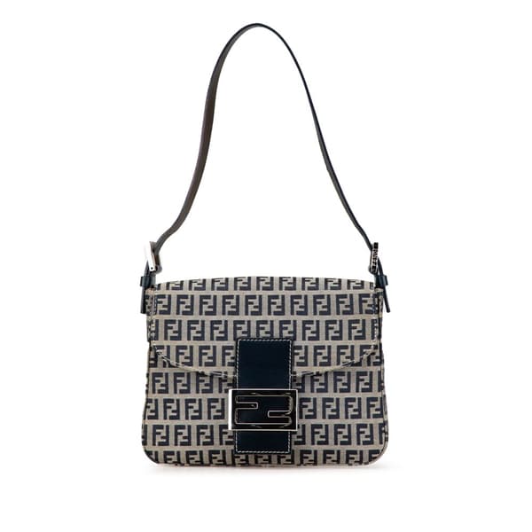 Pre-owned Fendi Zucchino Canvas Flap Shoulder Bag Gray