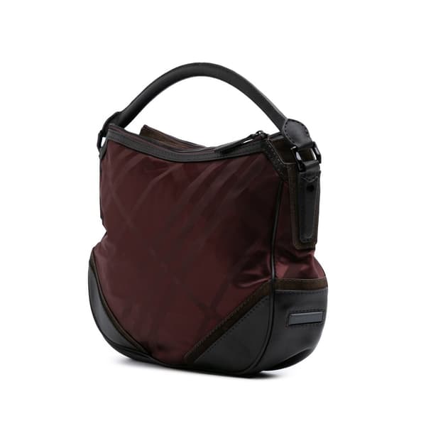 Pre-owned Burberry Tonal Check Nylon Hobo Red