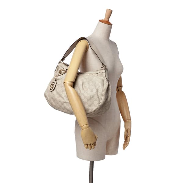 Pre-owned Gucci Guccissima Sukey Shoulder Bag White