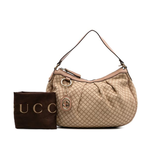 Pre-owned Gucci Diamante Canvas Sukey Shoulder Bag Brown
