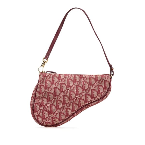 Pre-owned Dior Mini Diorissimo Canvas Saddle Pochette Red