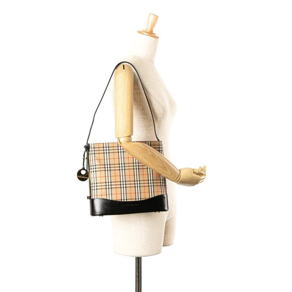 Pre-owned Burberry Haymarket Check Canvas Shoulder Bag Brown