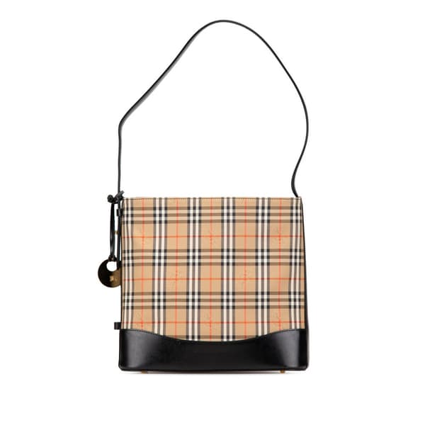 Pre-owned Burberry Haymarket Check Canvas Shoulder Bag Brown