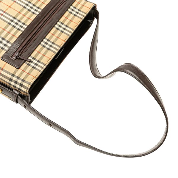 Pre-owned Burberry Haymarket Check Canvas Shoulder Bag Brown