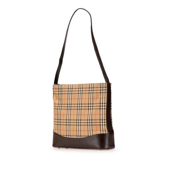 Pre-owned Burberry Haymarket Check Canvas Shoulder Bag Brown