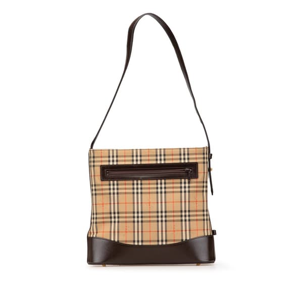 Pre-owned Burberry Haymarket Check Canvas Shoulder Bag Brown