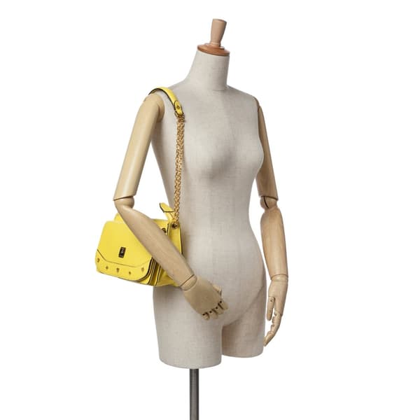 Pre-owned MCM Studded Leather Shoulder Bag Yellow