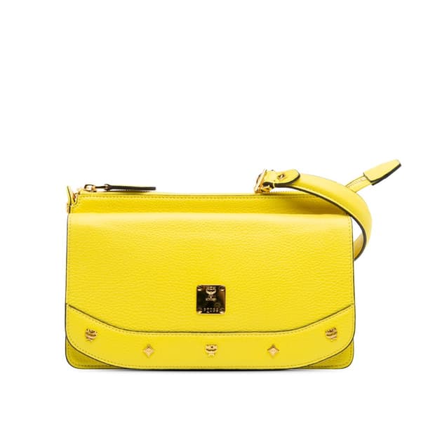 Pre-owned MCM Studded Leather Shoulder Bag Yellow