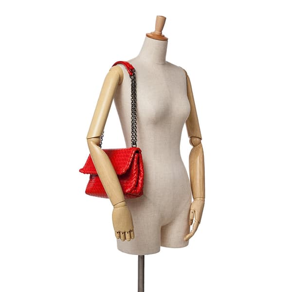 Pre-owned Bottega Veneta Small Nappa Intrecciato Olimpia Shoulder Bag Red