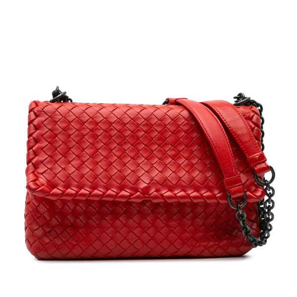 Pre-owned Bottega Veneta Small Nappa Intrecciato Olimpia Shoulder Bag Red