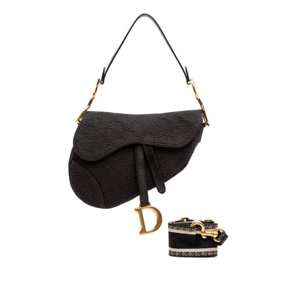 Pre-owned Dior Oblique Canvas Saddle Bag Black