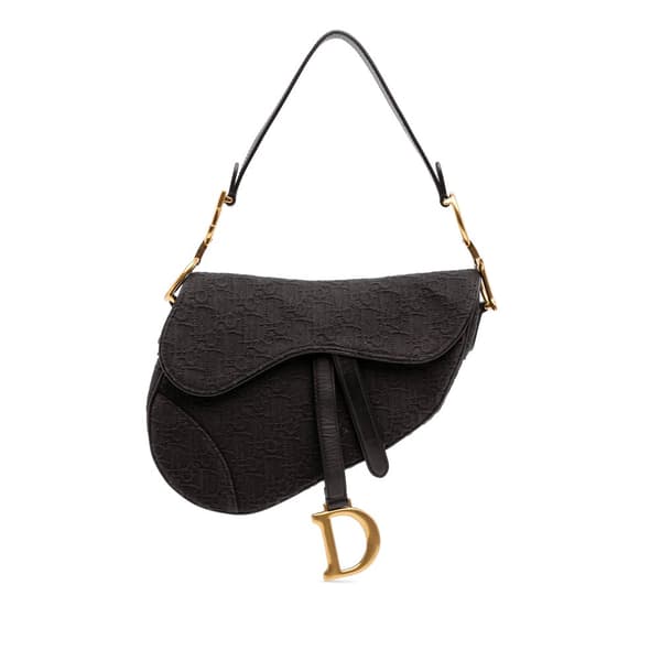Pre-owned Dior Oblique Canvas Saddle Bag Black