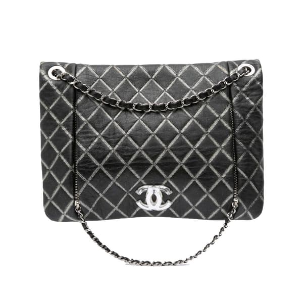 Pre-owned Chanel Quilted Metallic Distressed Lambskin CC Crystal Flap Black