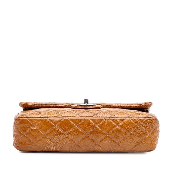 Pre-owned Chanel Medium Classic Crinkled Patent Double Flap Brown