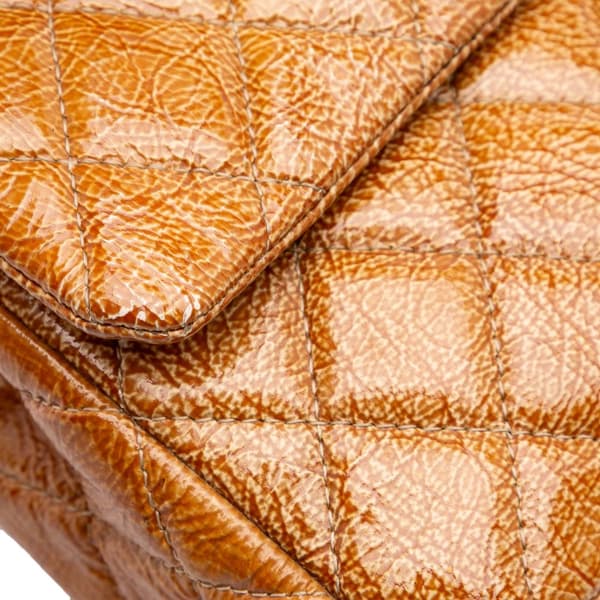 Pre-owned Chanel Medium Classic Crinkled Patent Double Flap Brown