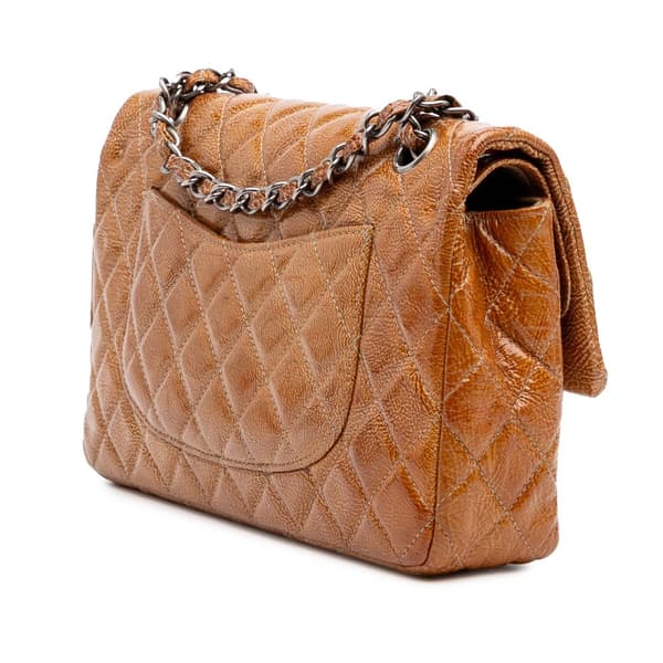 Pre-owned Chanel Medium Classic Crinkled Patent Double Flap Brown