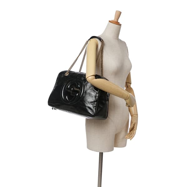 Pre-owned Gucci Patent Soho Chain Shoulder Bag Black