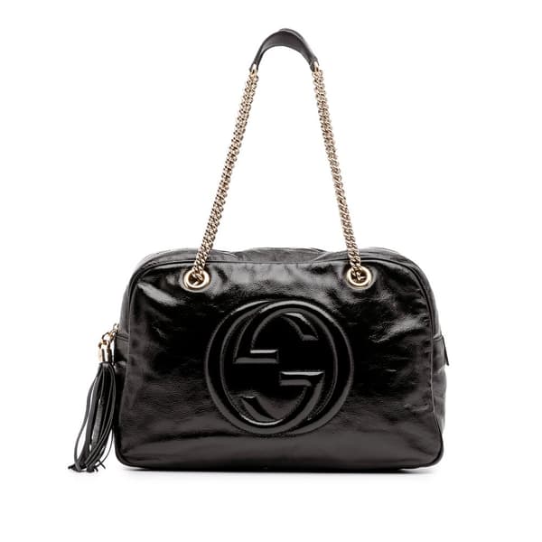 Pre-owned Gucci Patent Soho Chain Shoulder Bag Black