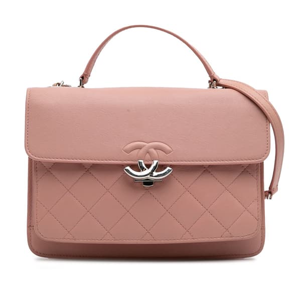 Pre-owned Chanel Large Quilted Goatskin CC Box Flap Pink