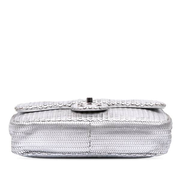 Pre-owned Chanel Small Metallic Lambskin Laser Cut Flap Silver