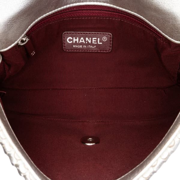 Pre-owned Chanel Small Metallic Lambskin Laser Cut Flap Silver