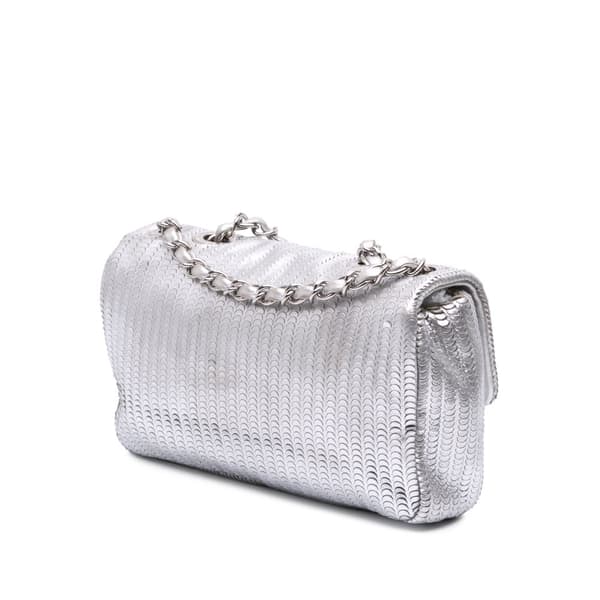Pre-owned Chanel Small Metallic Lambskin Laser Cut Flap Silver