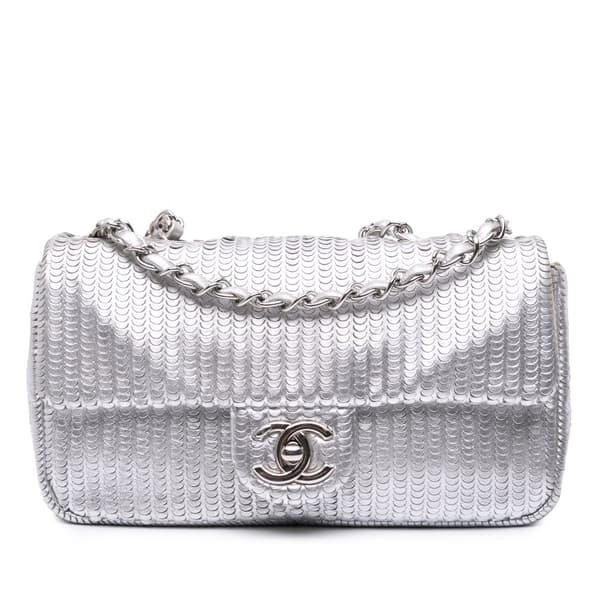 Pre-owned Chanel Small Metallic Lambskin Laser Cut Flap Silver