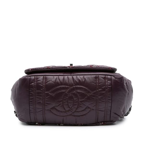 Pre-owned Chanel Paris-Byzance Nylon Tweed On Stitch Bubble Accordion Flap Red