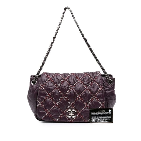 Pre-owned Chanel Paris-Byzance Nylon Tweed On Stitch Bubble Accordion Flap Red