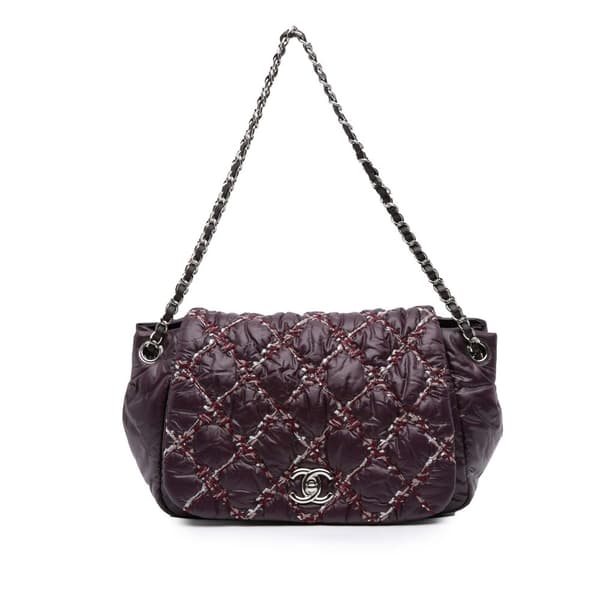 Pre-owned Chanel Paris-Byzance Nylon Tweed On Stitch Bubble Accordion Flap Red