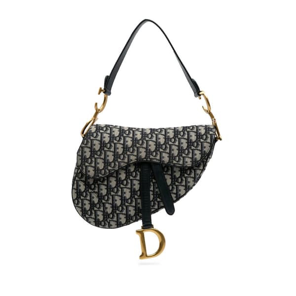 Pre-owned Dior Oblique Canvas Saddle Bag Blue