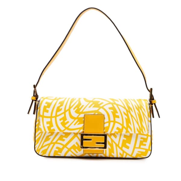 Pre-owned Fendi Sarah Coleman Zucca Coated Canvas 1997 Vertigo Baguette Yellow
