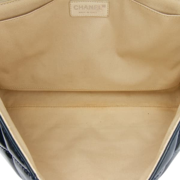 Pre-owned Chanel Quilted Patent In The Business Flap Blue