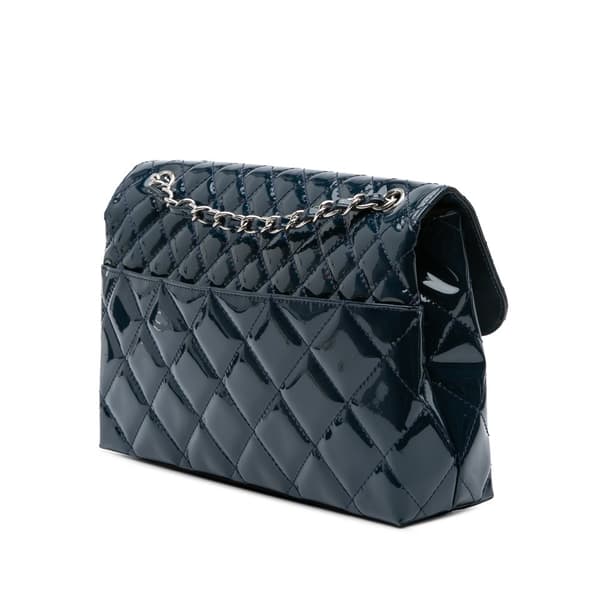 Pre-owned Chanel Quilted Patent In The Business Flap Blue