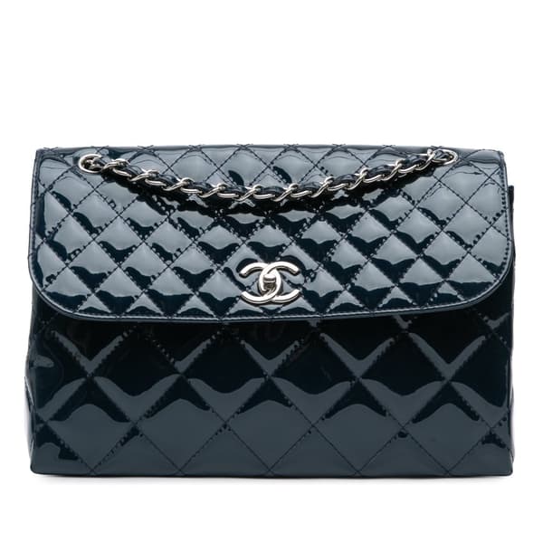 Pre-owned Chanel Quilted Patent In The Business Flap Blue