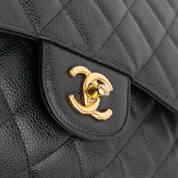 Pre-owned Chanel Jumbo Classic Caviar Double Flap Black