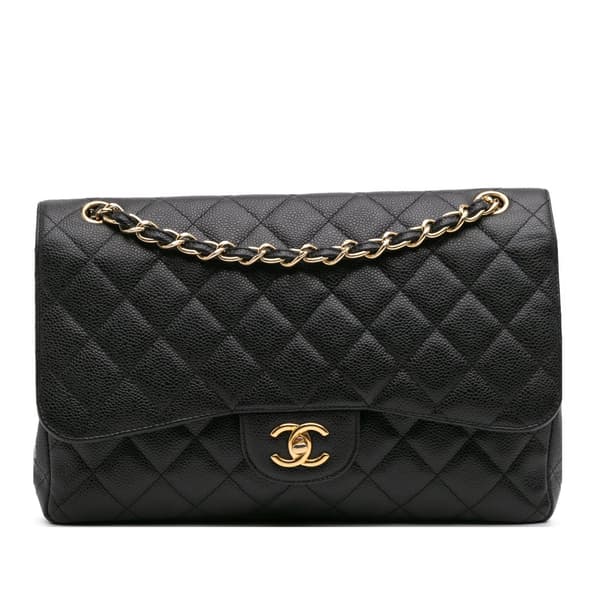 Pre-owned Chanel Jumbo Classic Caviar Double Flap Black